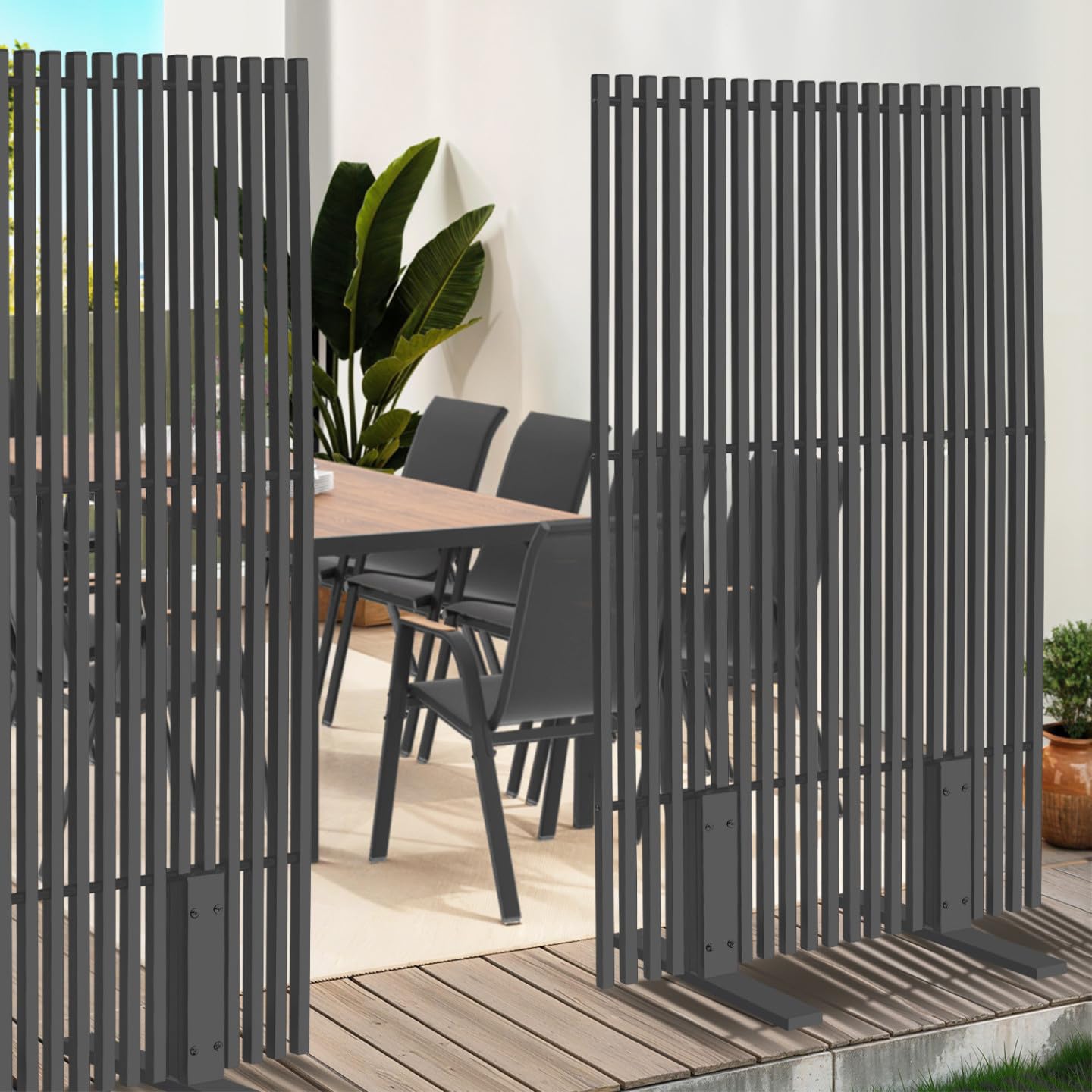 IDMarket - Paravento Decorativo Traforato 80 x 150 cm con lamelle Verticali in Metallo Grigio Antracite | Con feritoie verticali, metallo grigio antracite