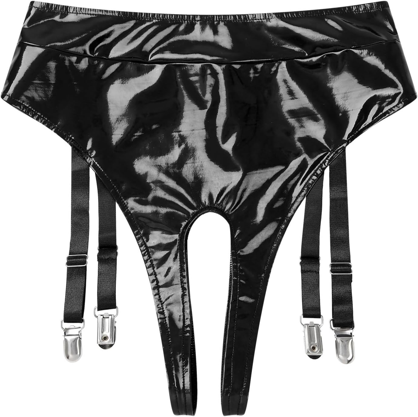 Womens Crotchless Booty Shorts High Waisted Dance Festival Rave Hot Pants with Metal Garter Clips