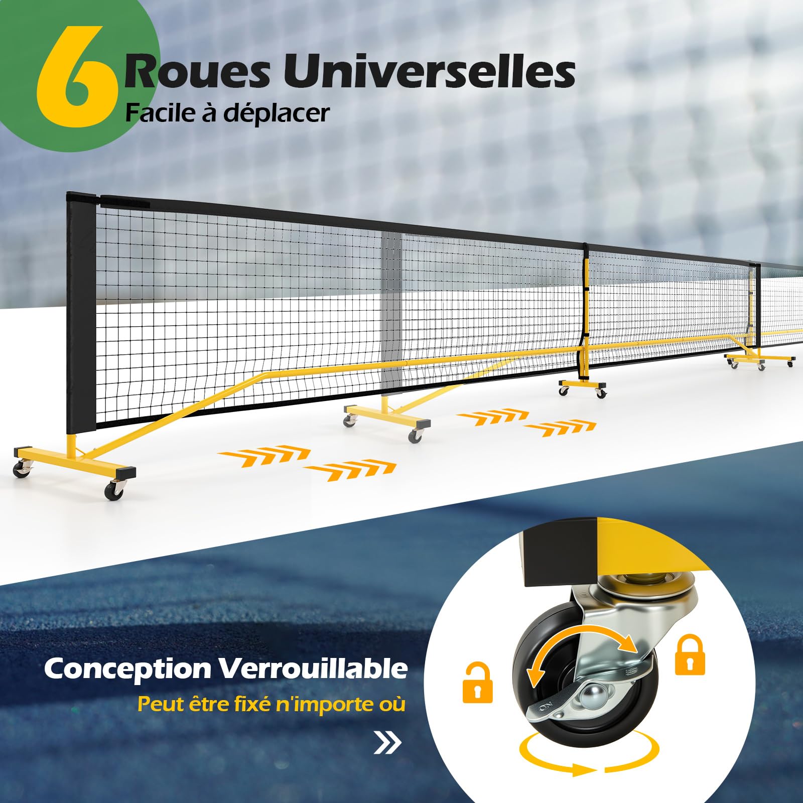 COSTWAY Filet de Pickleball Portable, Filet Badminton Exterieur en PE Résistant avec Cadre Métallique Sac de Transport, pour Intérieur/Extérieur