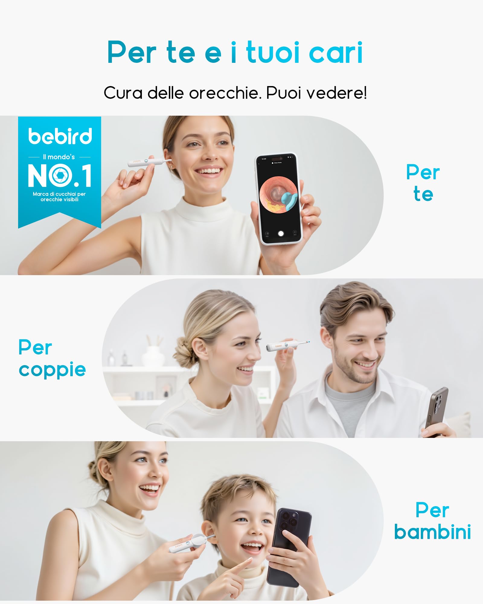 Bebird Otoscopio Digitale, 1920P HD Flessibile Pulisci Orecchie con Telecamera, Kit Rimozione Cerumeper Orecchie/Naso/Gola, Pulizia Orecchie con Pinzette,Punte Sostituibili per Adulti Bambini