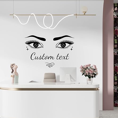 Miniatura 2 de Calcomanía de pared con hermoso estilo y cejas para salón de belleza con personalización de texto, ideal para decoración de dormitorio de mujer,
