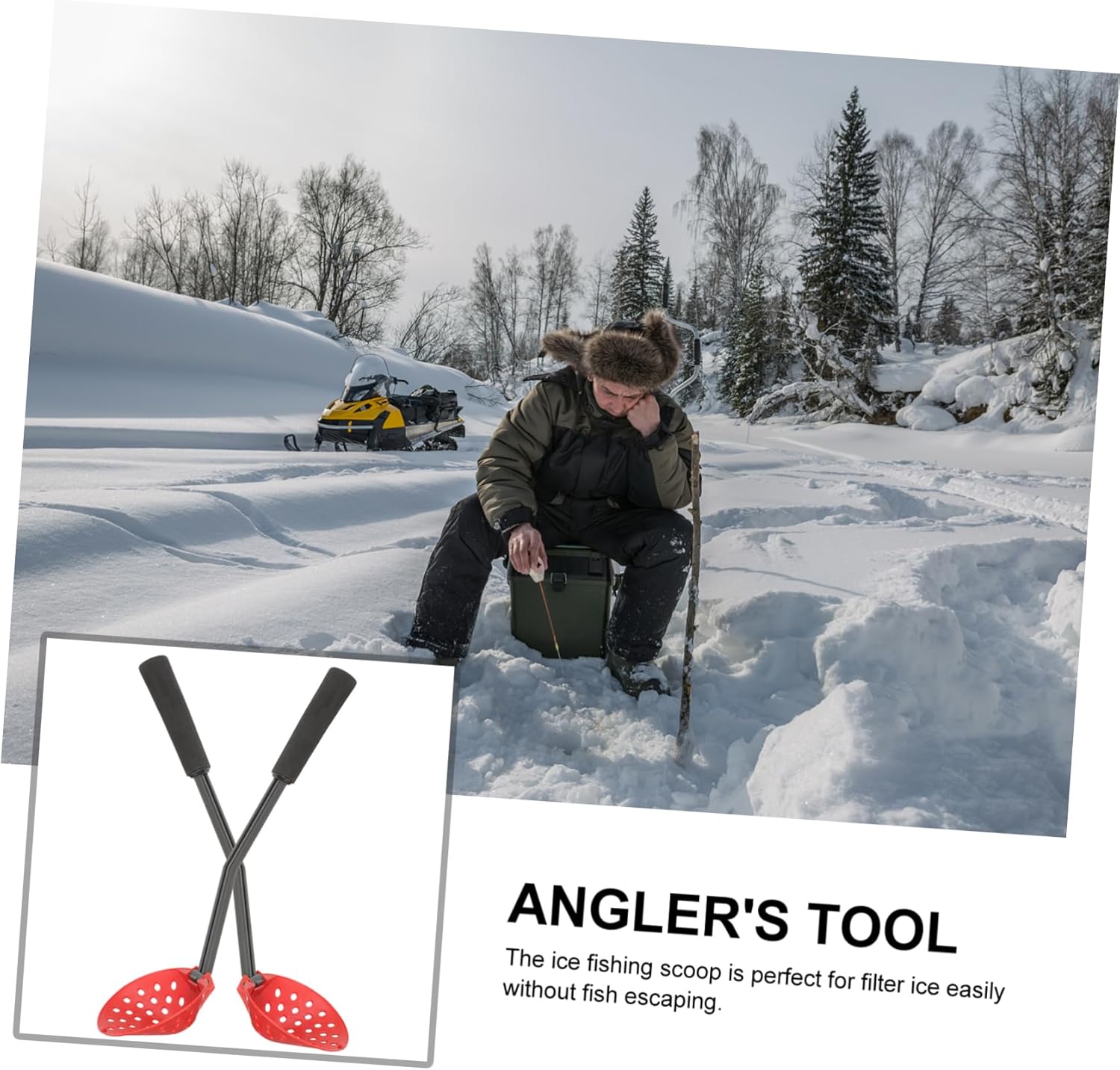 2pcs Ice Fishing Scoop Ergonomic Ice Fishing Skimmer Foldable Design Material Winter Outdoor Activities