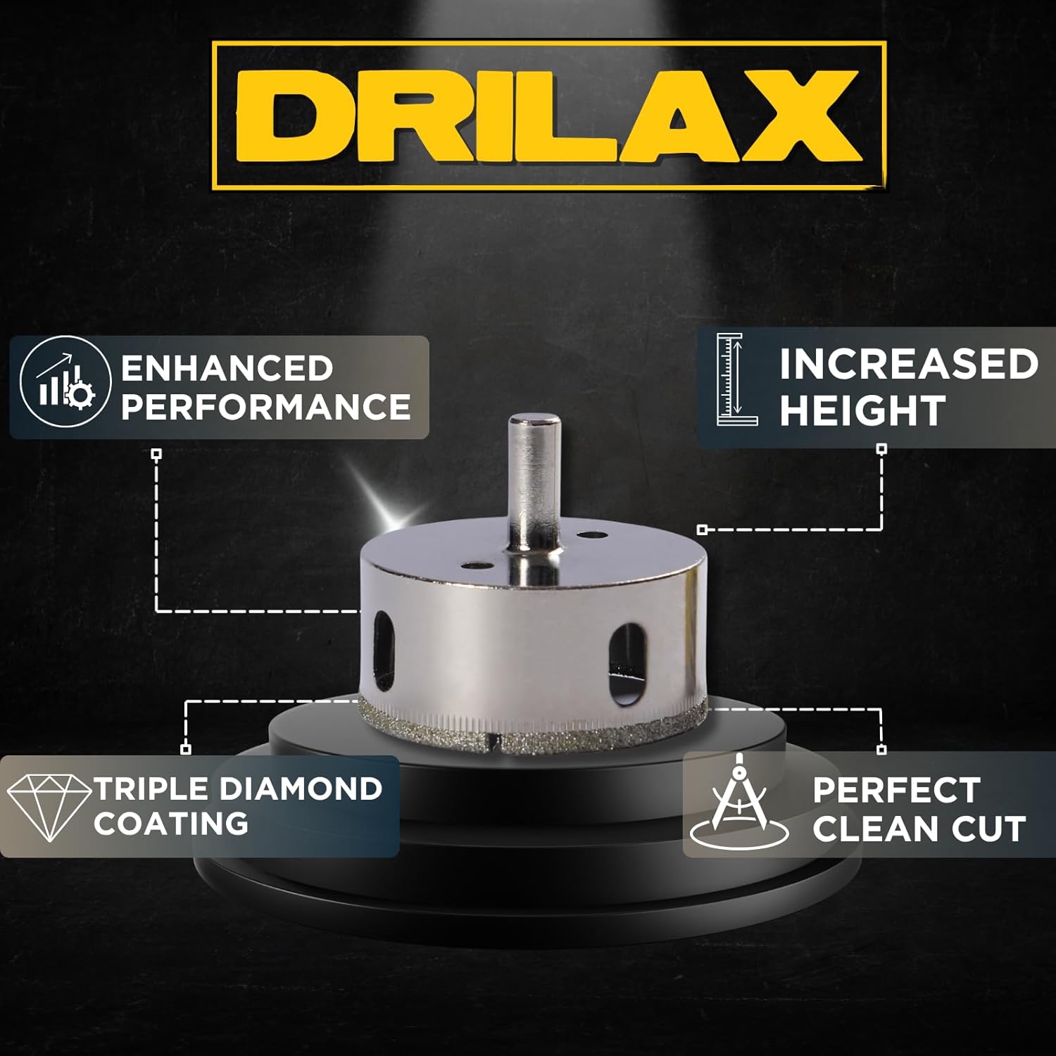 Drilax 3 Inch Diamond Hole Saw Kit with Drill Guide | for Vessel Sinks, Recessed Lights, Plumbing Access | Drills Glass, Tile, Granite, Ceramic