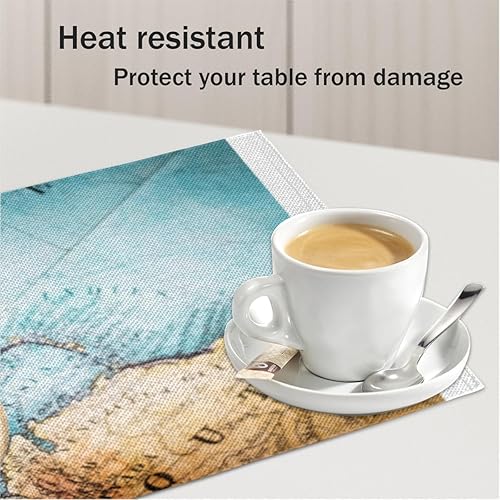 Miniatura 4 de Juego de 6 manteles individuales con diseño de mapa del mar, lavables, resistentes al calor, para cocina, mesa de comedor, interior y exterior, 18 x