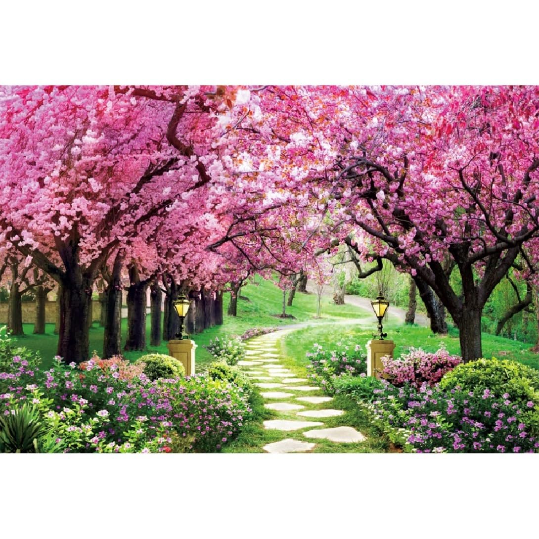 3x2,5m Toile de Fond Jardin de Printemps Fleur de Cerisier Paysage Naturel Fond Photographique Décoration de fête d'anniversaire Accessoires pour Photos de Portrait d'enfants et d'adultes