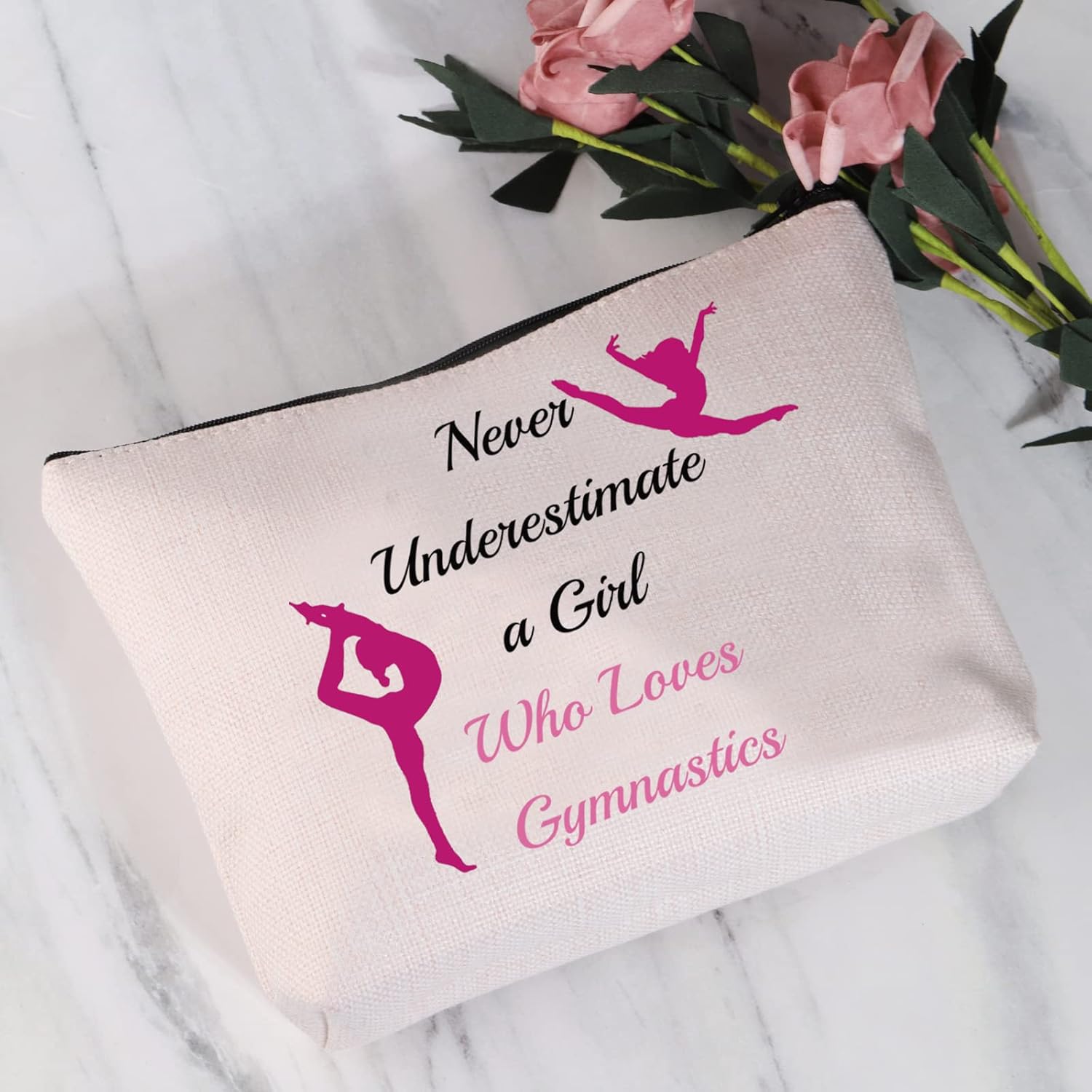 Gymnastics Makeup Bag for Girl Gymnast Inspirational Gift Never Underestimate a Girl Who Loves