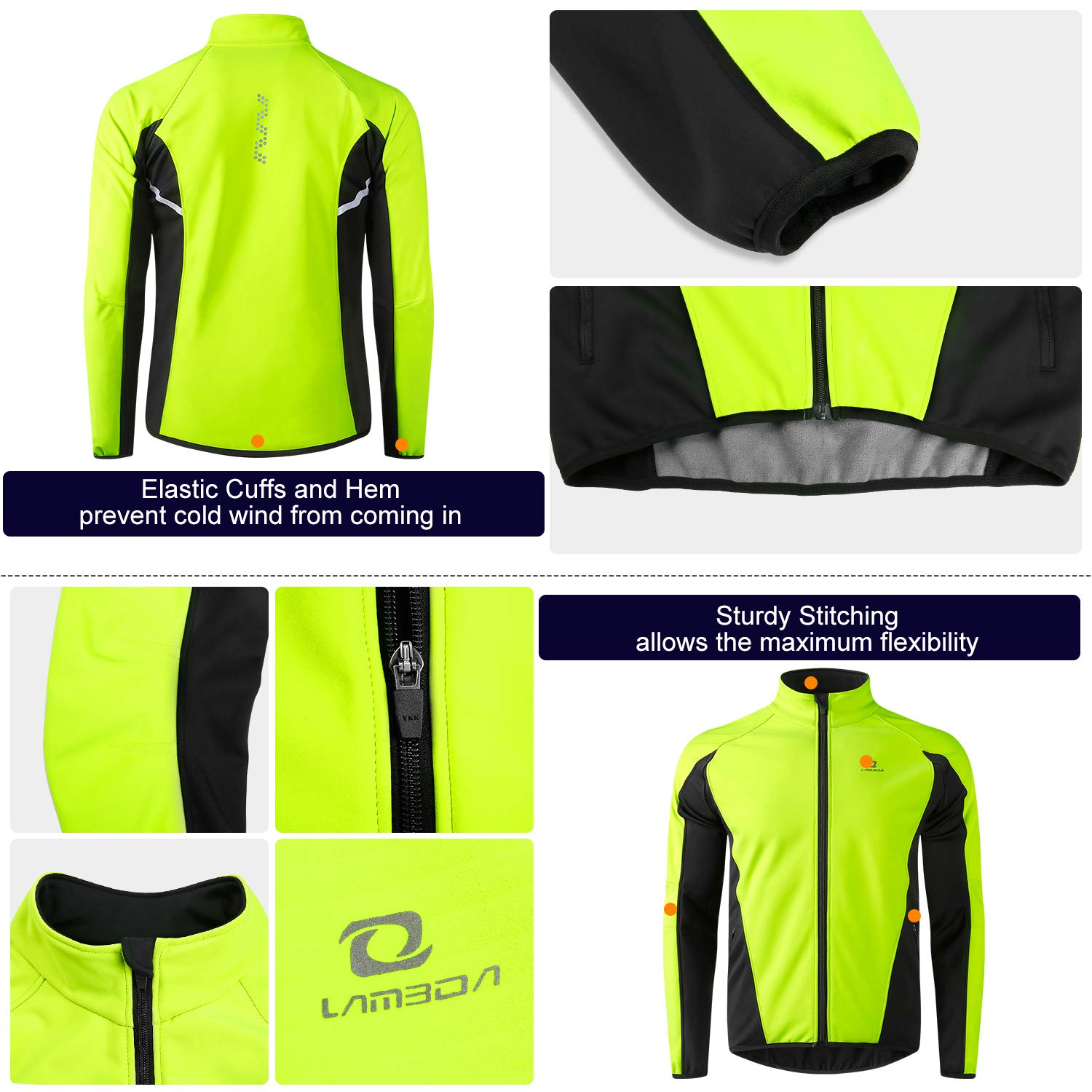 LAMEDA Chaqueta Ciclismo Invierno Impermeable Hombre Cortavientos Softshell Térmica BK-S