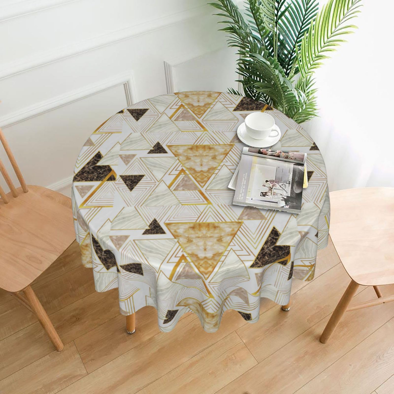 Nbtghga Abstract Geometric Pattern Print Tablecloth Round Border Table Cloth Cover Decorative For Party Holiday Dinning Tabletop Home