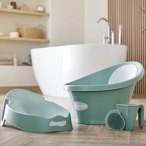 Miniatura 10 de Shnuggle Baño para bebé recién nacido, protuberancia de apoyo integrada y respaldo suave, adecuado para recién nacidos, soporte de asiento de baño
