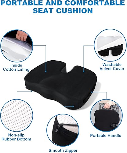 Miniatura 6 de anngrowy Cojín de asiento de oficina para silla de oficina para aliviar el dolor de espalda baja del coxis de espuma viscoelástica para asiento de