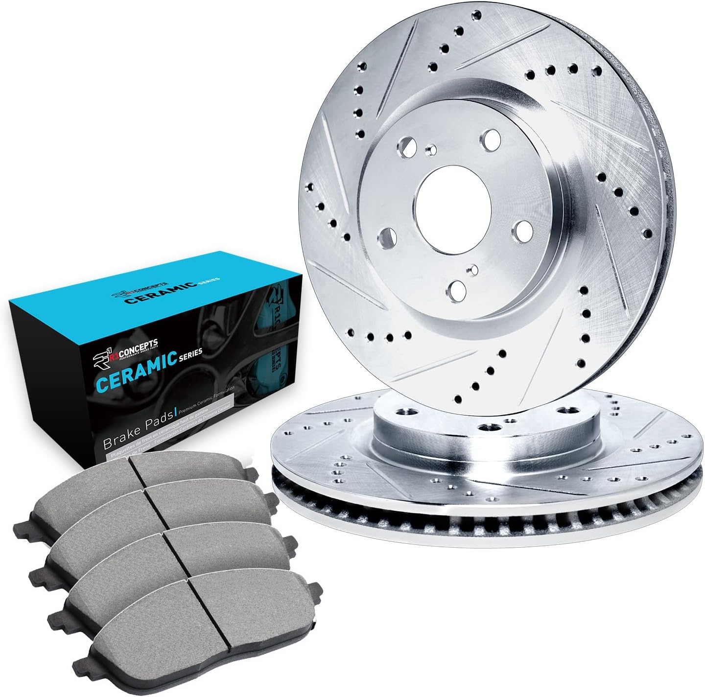 Rear Brake Kit For 2016-2017 Lexus GS200t, IS200t, RC200t, 2018-2019 Lexus GS300, 2013-2020 Lexus GS350| Drilled Slotted Brake Rotors| Ceramic Brake Pads and Rotors Kit