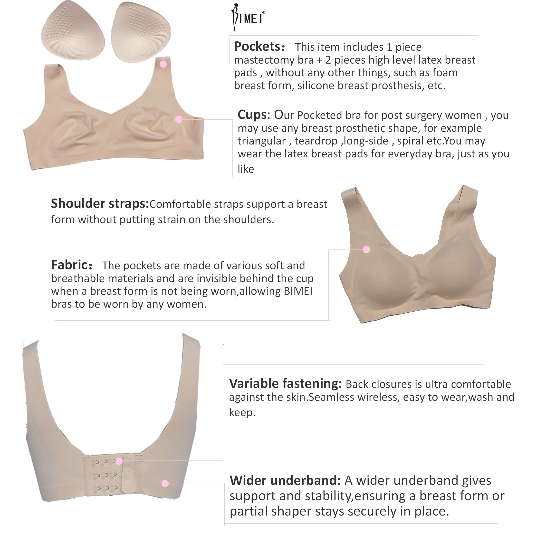 Reggiseno mastectomia senza cuciture per le donne protesi al seno con tasche reggiseni per dormire morbidi reggiseni quotidiani con cuscinetti rimovibili