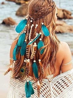 GORTIN Boho Feather Headband Hippie Headpiece Gypsy Costume Headband Indian Hair Band Festival Feather Hair Accessory Women