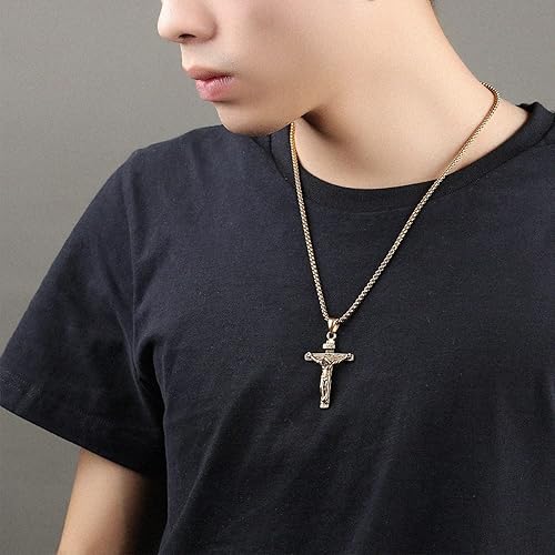 Miniatura 3 de FIGEDY Stainless Steel Cross Crucifix Bible Prayer Pendant Necklace, Jesus Cross Shape Chain Necklace Gold Black Silver For Men Papa Teenage Teen