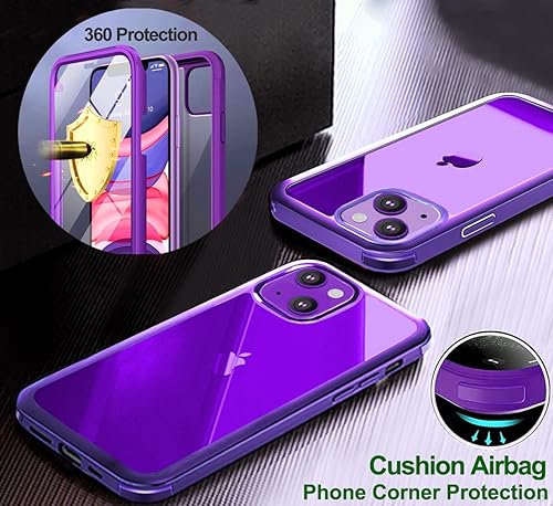 Miniatura 5 de UBUNU Funda para iPhone 14 con protector de pantalla vidrio templado 9H integrado, protección de cuerpo completo 360 de doble capa protectora