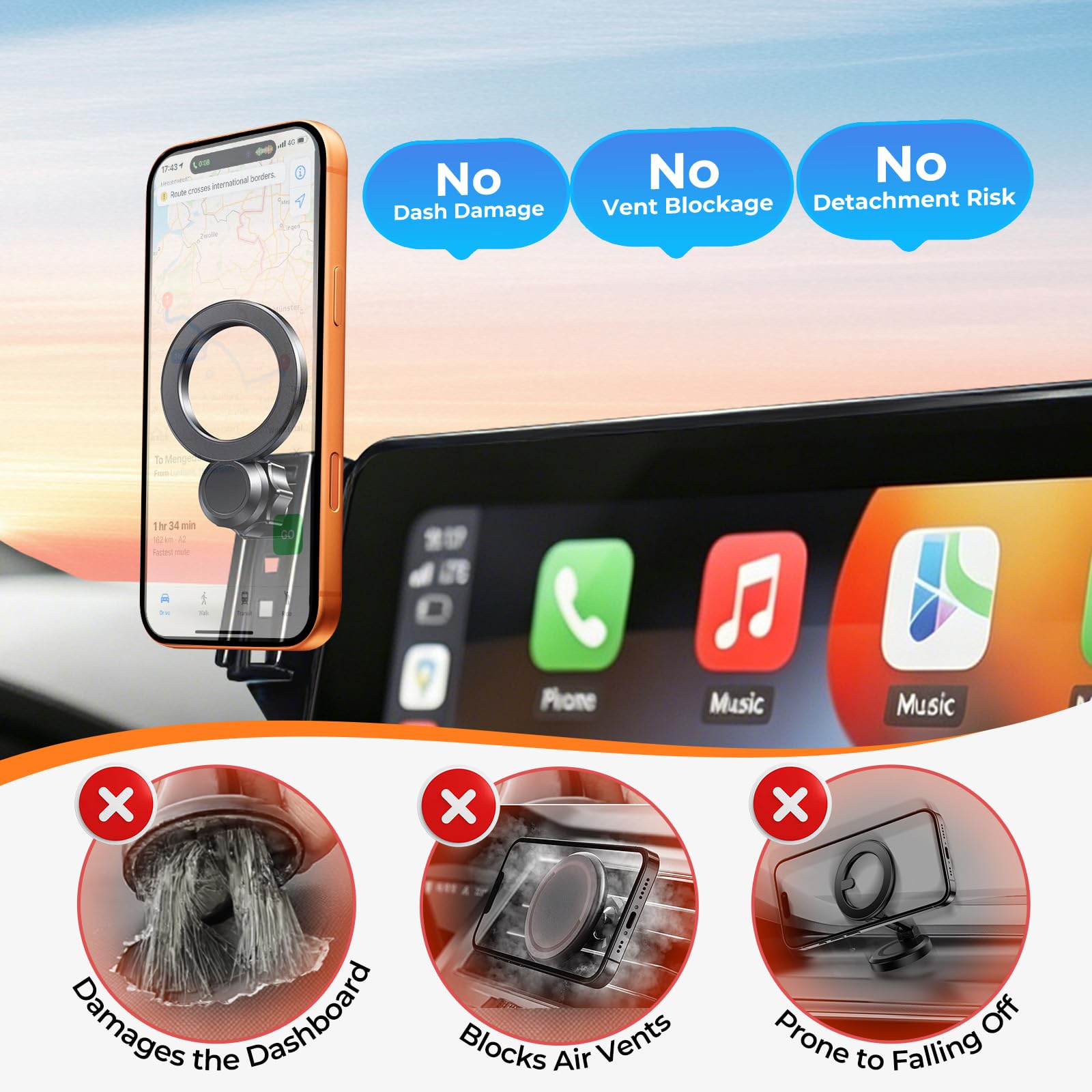 Supporto per telefono da auto per Toyota Venza 2024 2023 2022 2021 (solo per schermo da 12,3 pollici), rotazione a 360°, compatibile con Magsafe, non influisce sulla bocchetta dell'aria