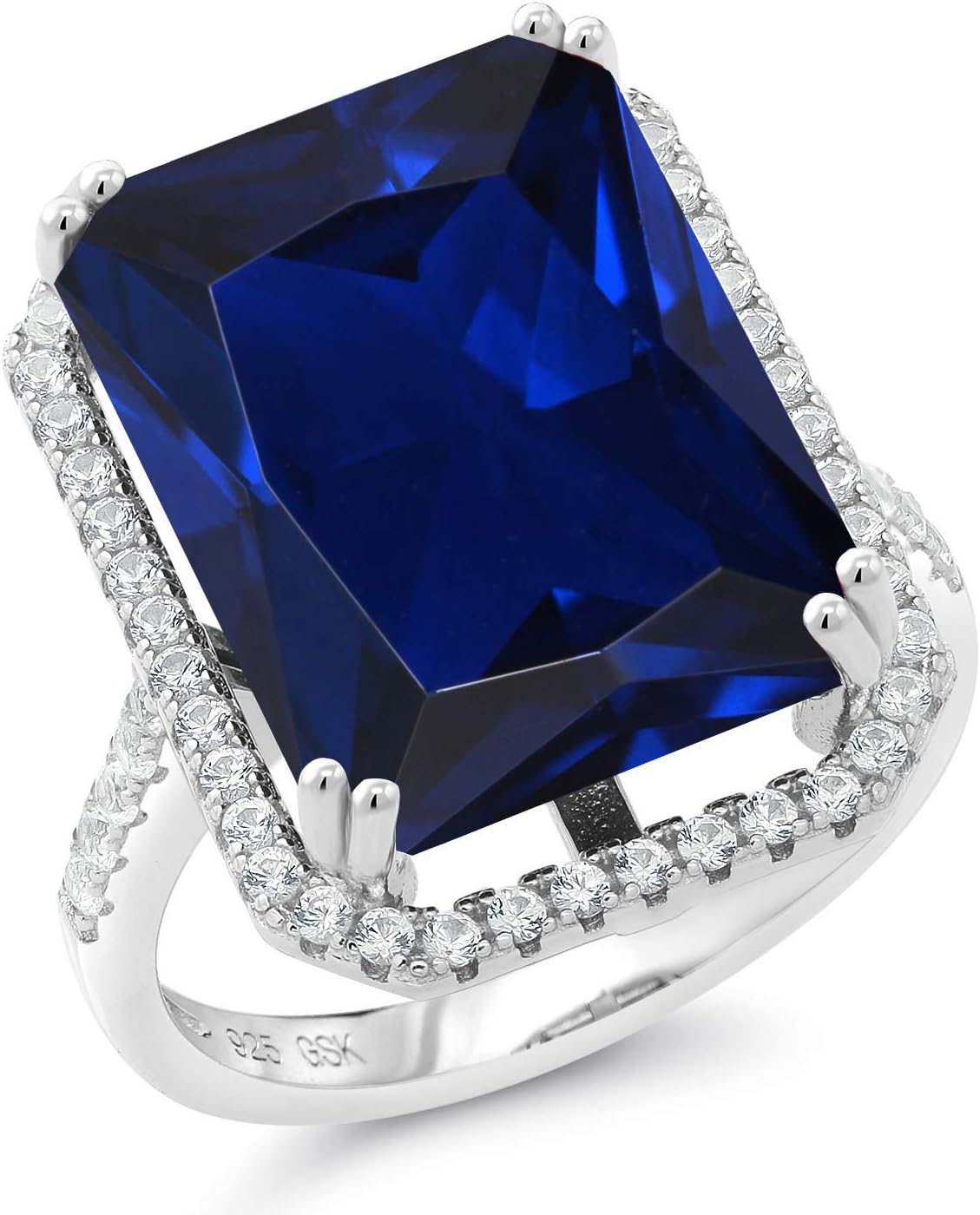 Gem Stone King 10-20 Cttw Gemstone Birthstone Engagement Ring | 925 Sterling Silver | Emerald Cut 18X13MM | Wedding Anniversary Promise Ring For Women | Available In Size 5, 6, 7, 8, 9