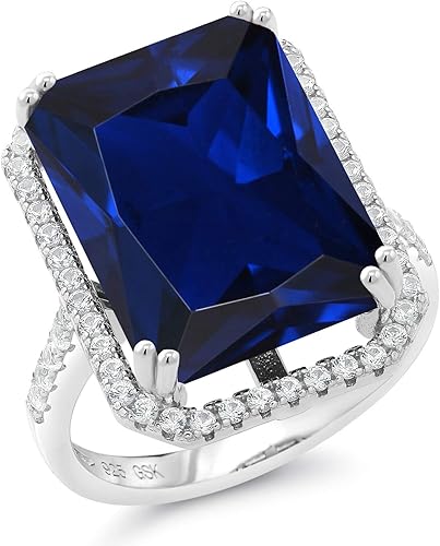 Miniatura 3 de Gem Stone King Anillo de compromiso de plata de ley 925 con piedra natal Corte esmeralda 0.709 x 0.512 in Anillo de compromiso de aniversario