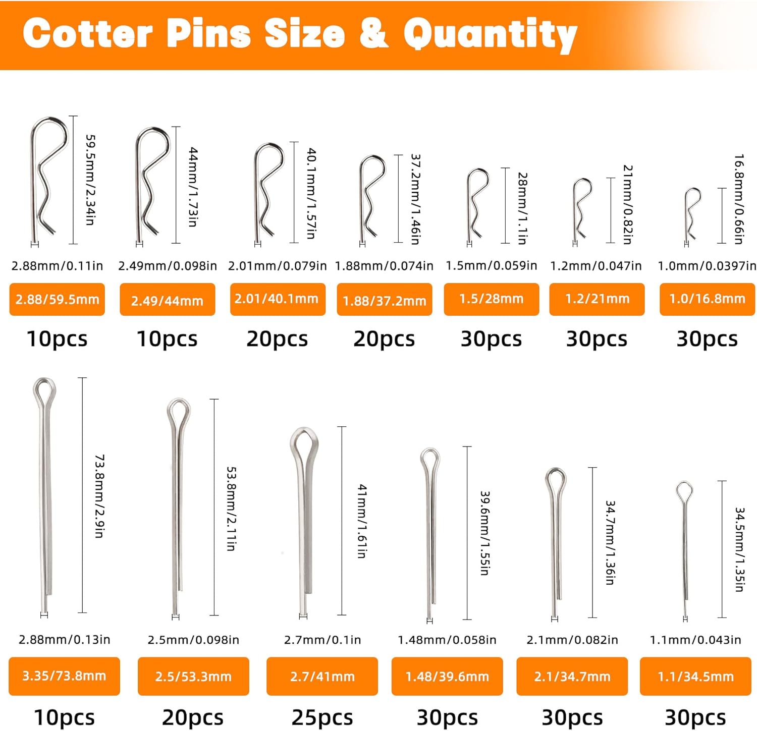 360Pcs Heavy Duty Pin Assortment Kit - Hitch Pins R Clip PIns - Hair Pins- Lynch Pins - PTO Pins for Trucks Trailers Tractors Mowers 3 Point Accessories,Farm,Lawn,Hitches and Garden