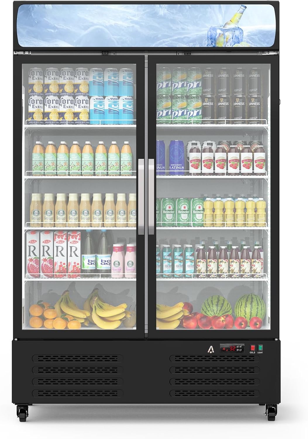 Beverage Refrigerator, 36.3 Cu.ft Commercial Display Refrigerator Merchandise for Home Restaurant Grocery Stores, 2 Glass Door Merchandiser Refrigerator,Back Bar Beverage Cooler