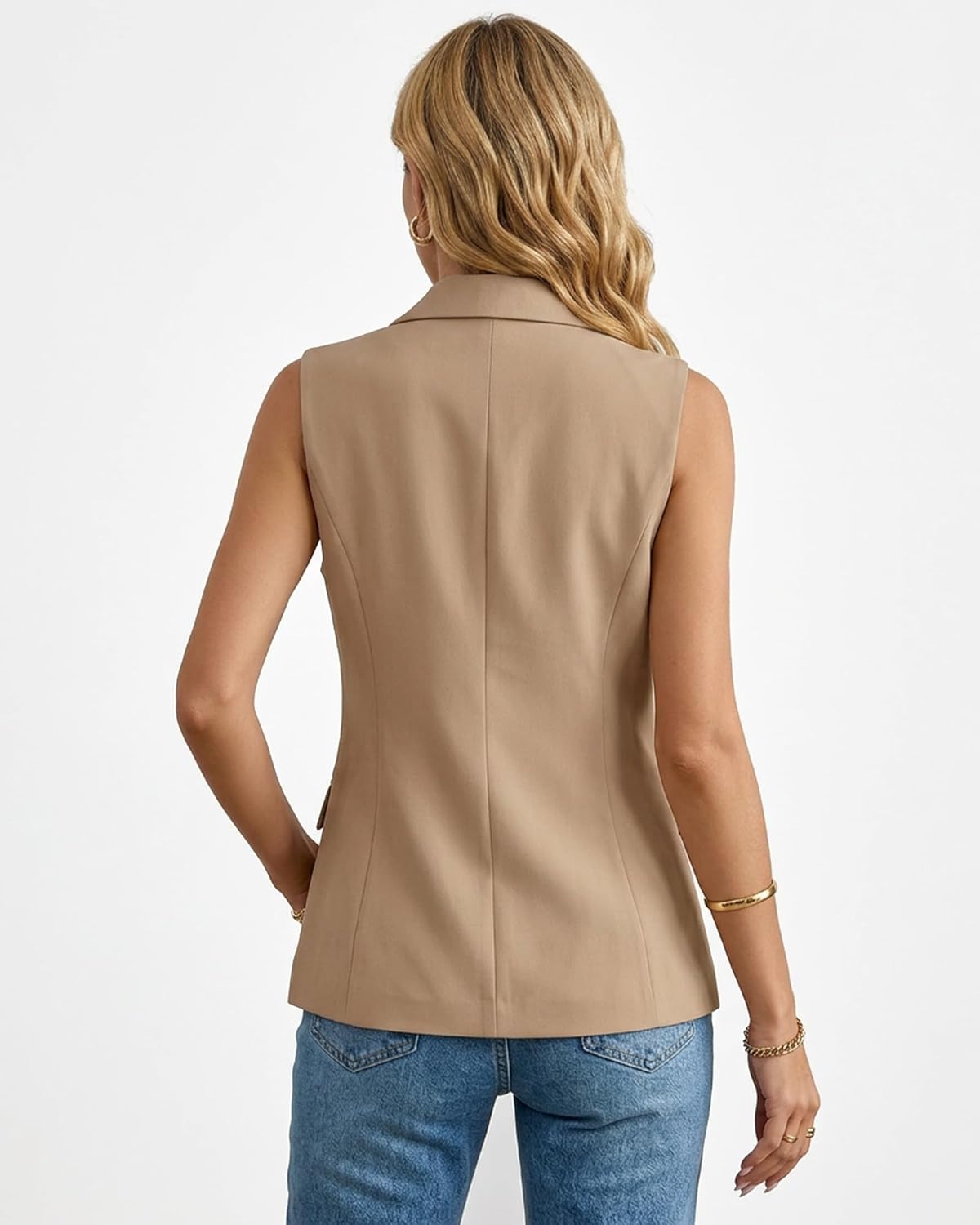 Women's Sleeveless Blazer Vest Fully Lined Lightweight Trendy Jacket Notched Lapel Office Waistcoat with Pockets