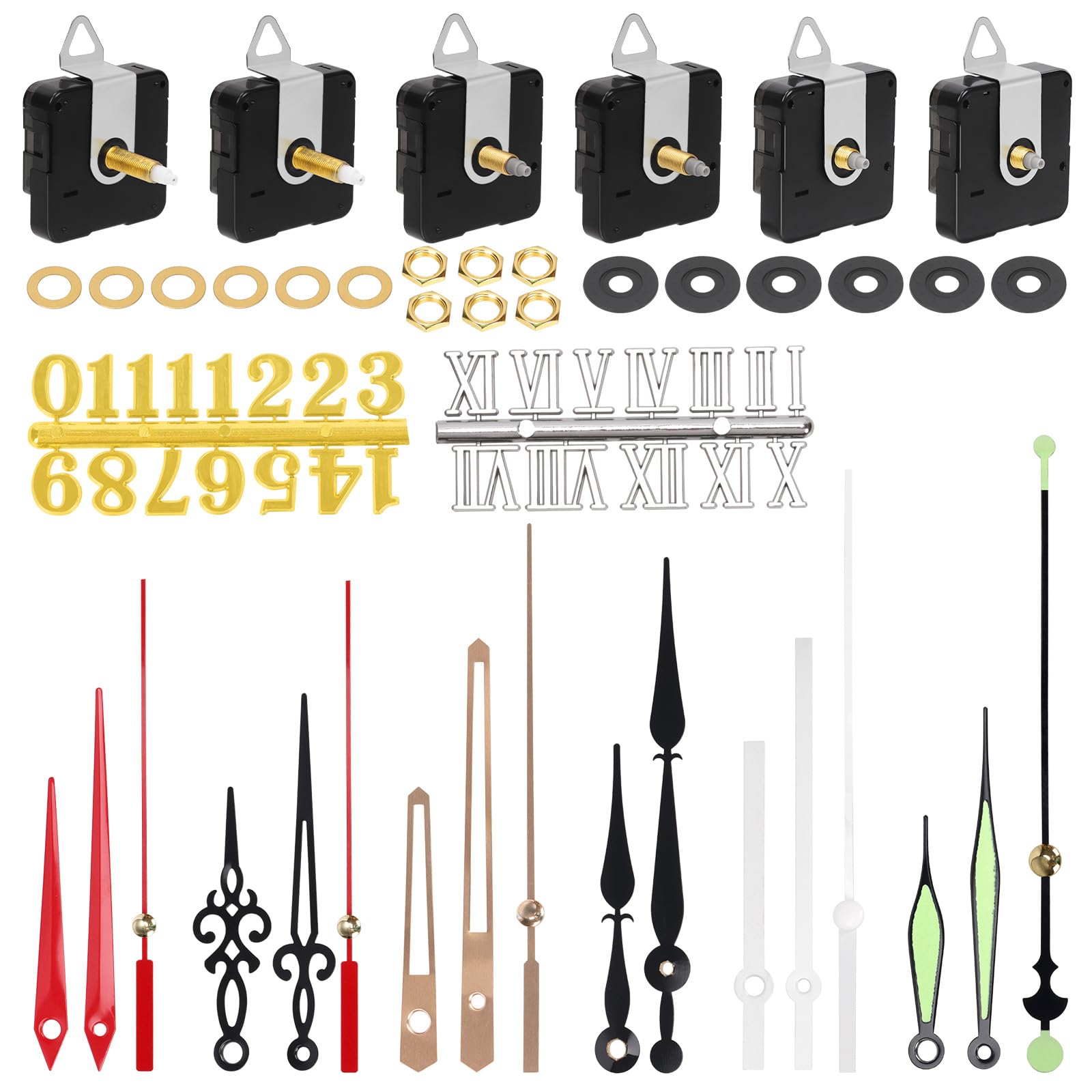 Tanstic 6Pcs High Torque Long Shaft Clock Movement Clock Repair Parts Replacement Clock Movement Mechanism with 6 Different works of Hands(13mm/0.51”