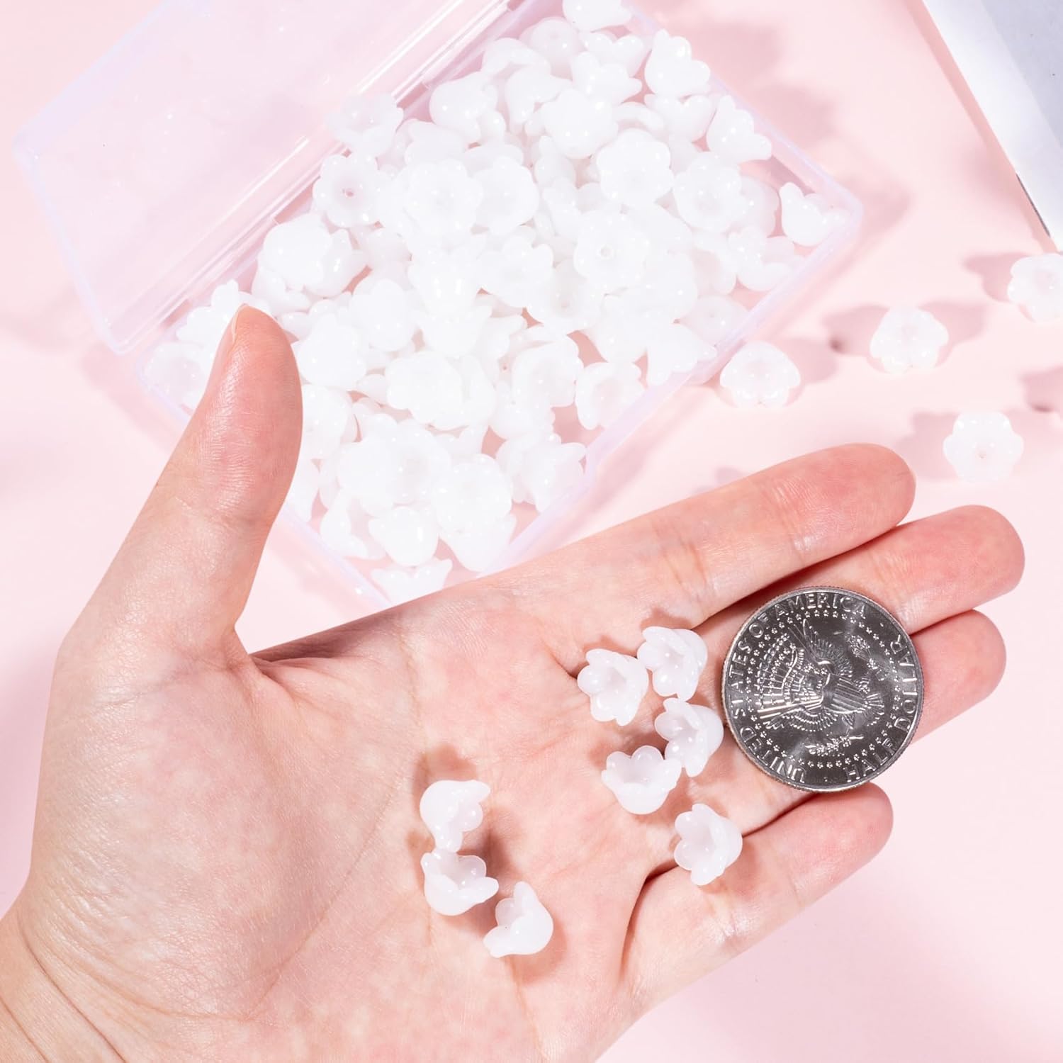 100pcs Trumpet Flower Beads, Glass Flower Beads for Jewelry Making, Mini Flora Charms for Making Necklace Bracelets Earrings Home Decor DIY Craft- White - Image 5