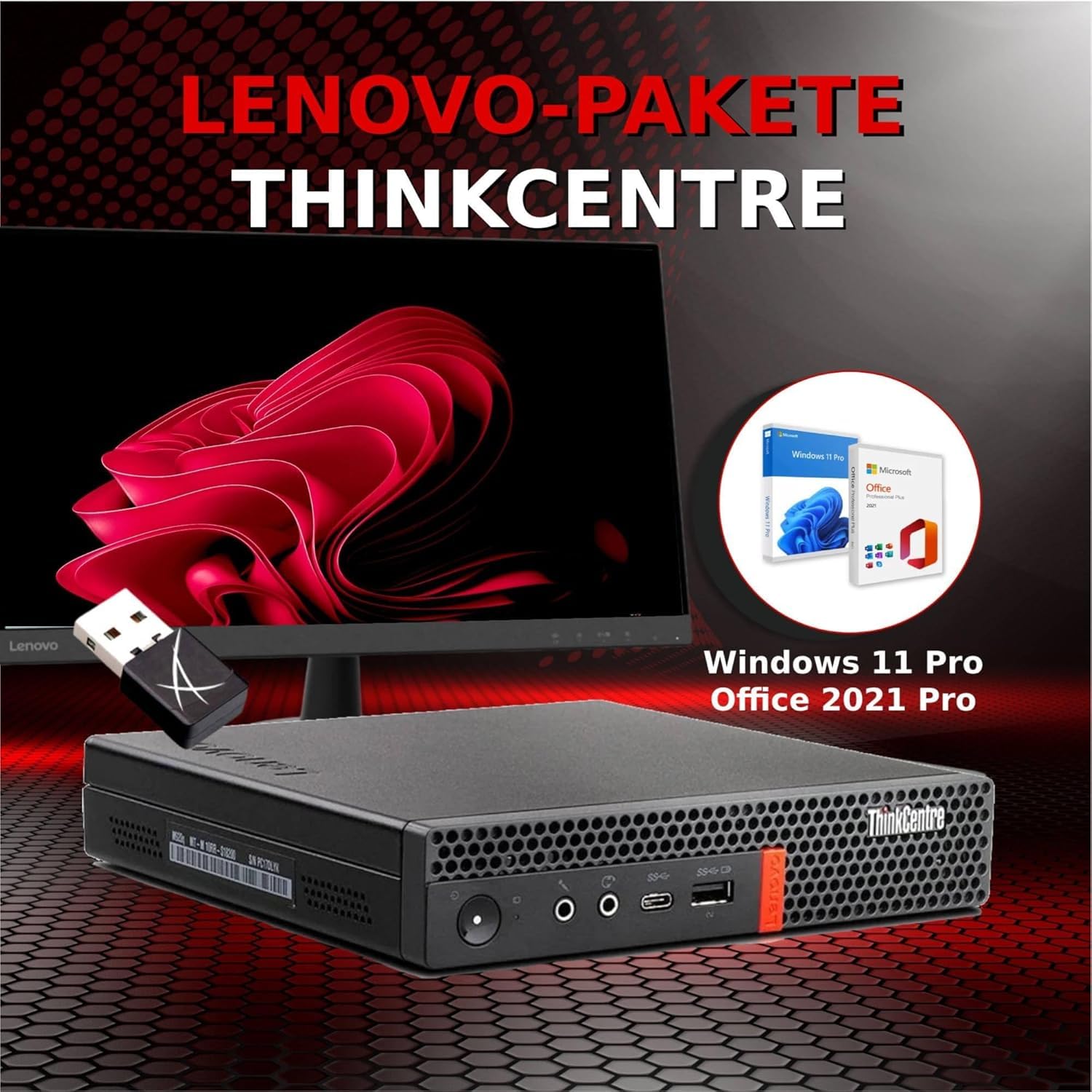 Lenovo Workstation Thinkcentre | Core i5-8500 bis zu 3,50 GHz | RAM 32 GB | SSD NVMe 512 GB WiFi | Monitor 27 Zoll FHD | Win 11 Professional Garantie 36 Monate