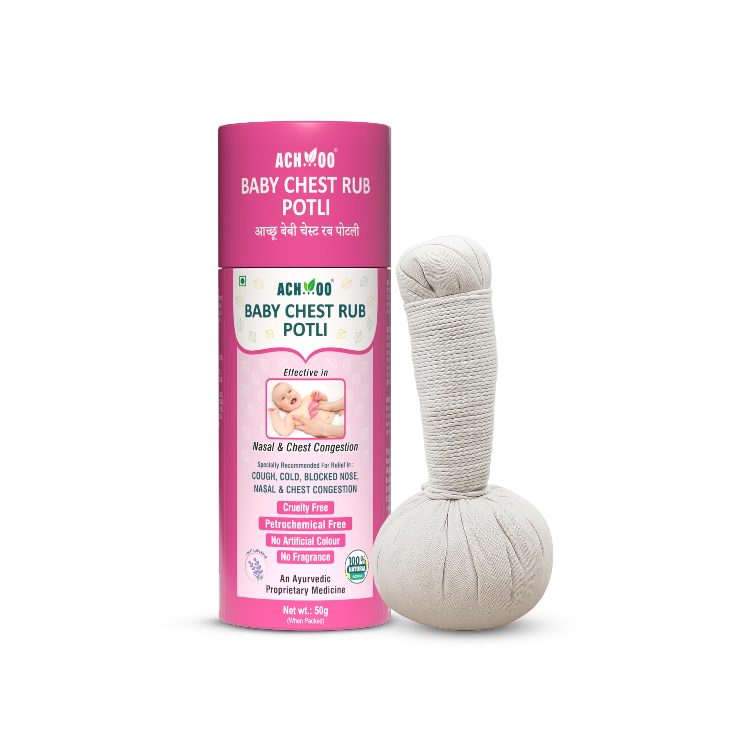 Achoo Ayurvedic Baby Chest Rub Potli for Nasal & Chest Congestion, Cough, Cold and Colic - 50g-image-16