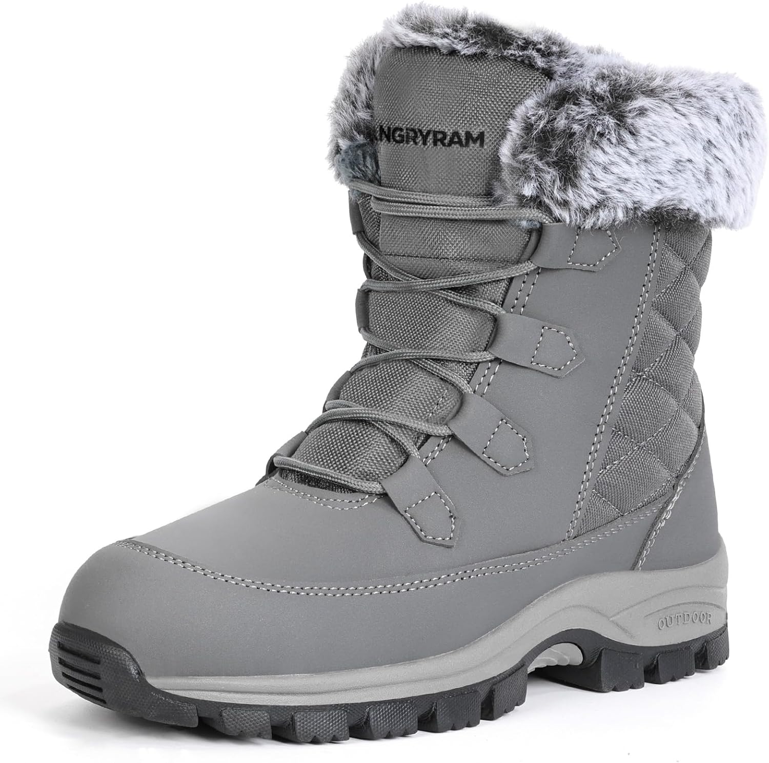 ANGRYRAM Winter Work Boots for Women Non Slip Warm Insulated Snow Boots Comfortable Faux Fur Mid Calf Safety Toe Furry Snow Shoes
