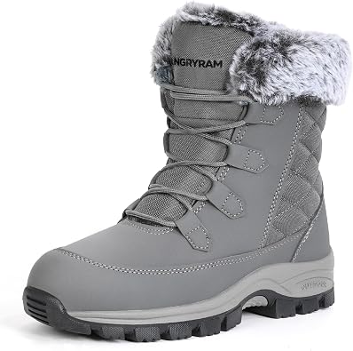 ANGRYRAM Winter Work Boots for Women Non Slip Warm Insulated Snow Boots Comfortable Faux Fur Mid Calf Safety Toe Furry Snow Shoes