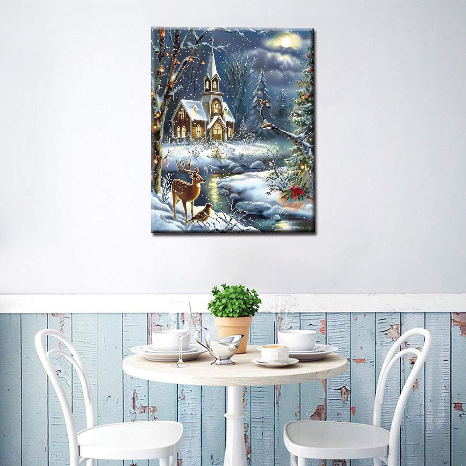 Fantasy Forest Paint by Number Kits 16 x 20 inch Wooden Castle DIY Paintwork Animal Deer Oil Painting for Adults Beginner with Brushes and Acrylic Landscape Art Craft House Office Decor (DIY Frame)
