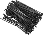 MECCANIXITY 100Pcs Black Zip Ties 12 Inch, Cable Ties with Metal Tooth Stainless Steel Locking Device Nylon for Indoor Outdoor Garage