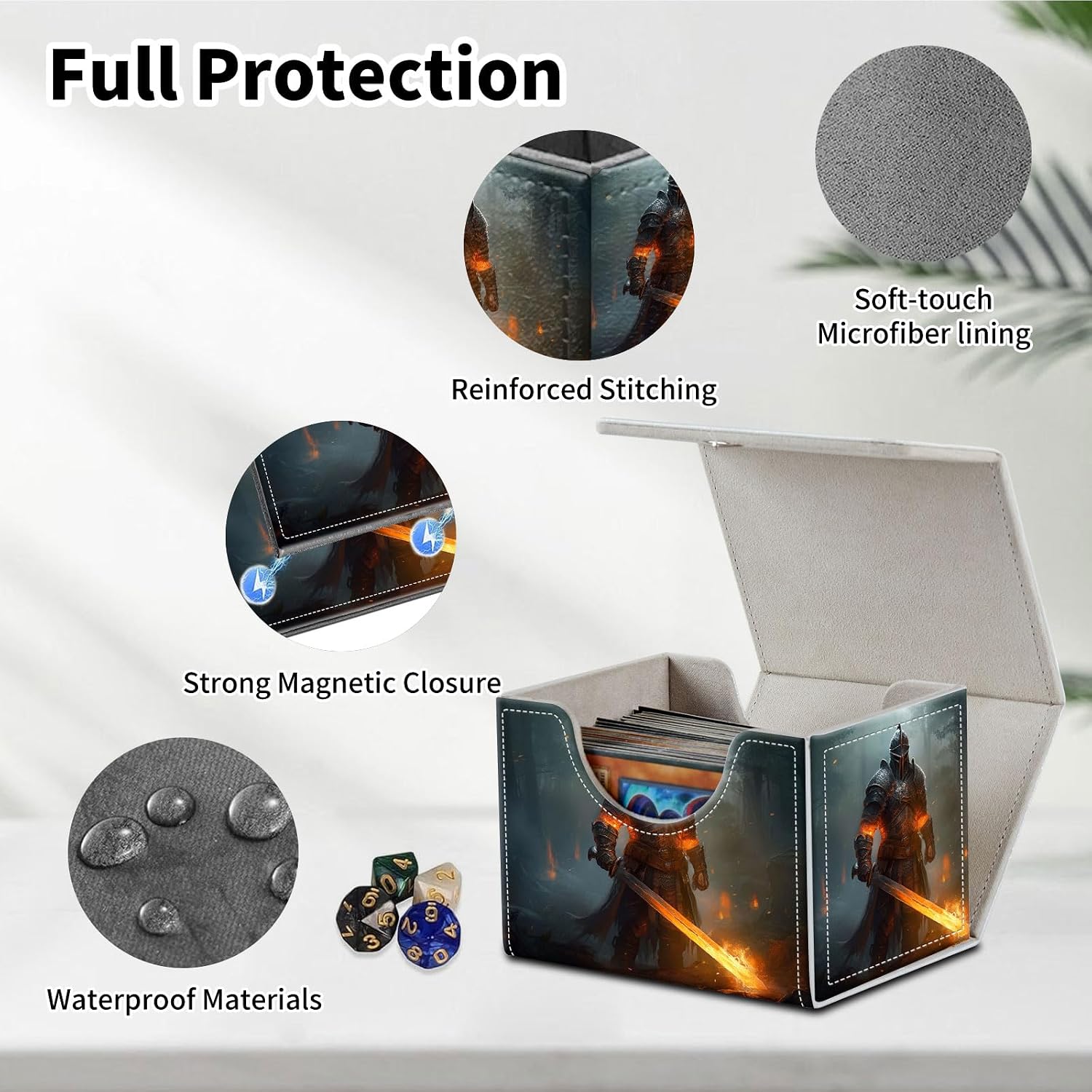 Stylish MTG Deck Box for 110+ Cards, Magnetic Commander Deck Case with Bonus Game Card Pouch, Durable Storage for TCG and Sleeved Magic Cards, An Ancient Warrior