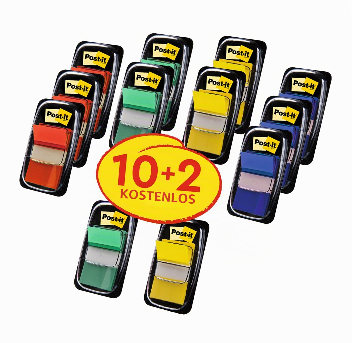 Post-it Index Haftstreifen Medium, Vorteilspackung mit 10 + 2 Spendern Gratis, 50 Blätter/Spender - Für Dokumente und Wichtige Informationen