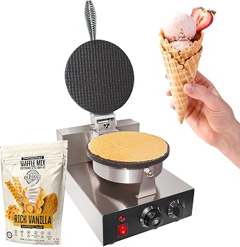 ALDKitchen Waffle Cone Maker | Waffle Cones for Ice Cream | Stainless Steel Waffle Iron | Single & Double | Nonstick | 110V single