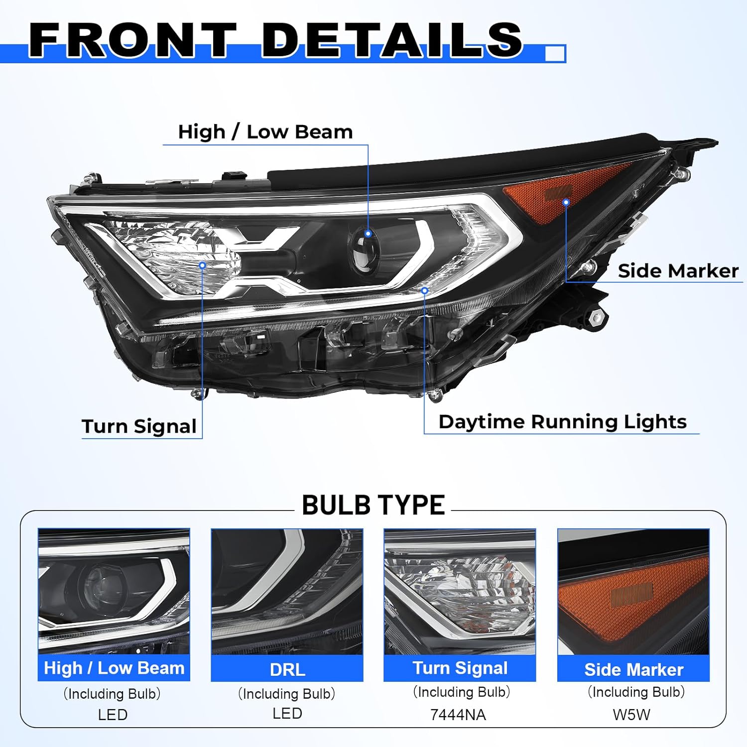 jfn led headlight assembly compatible with 2019-2023 toyota rav4 hybrid front headlamp with blubs(driver side (left))