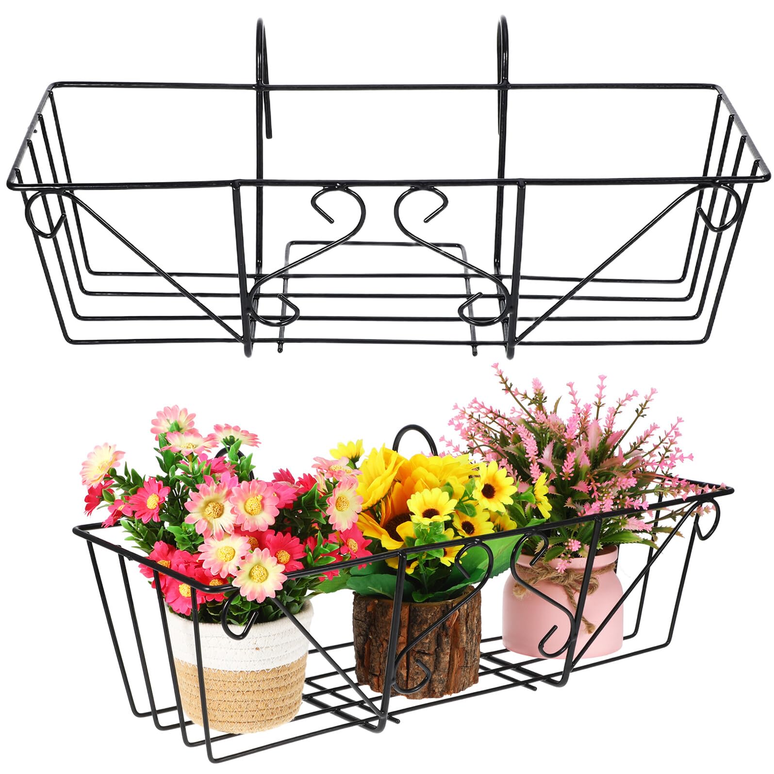 Porte-pots pour rambarde suspendu anti-chute support en fer noir pour jardinière carrée