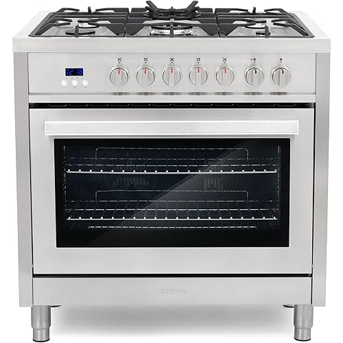 COSMO F965 36 in. Stellar Collection 3.8 cu. ft. Dual Fuel Range, 5 Sealed Burners, 8 Function Convection Oven in Stainless Steel