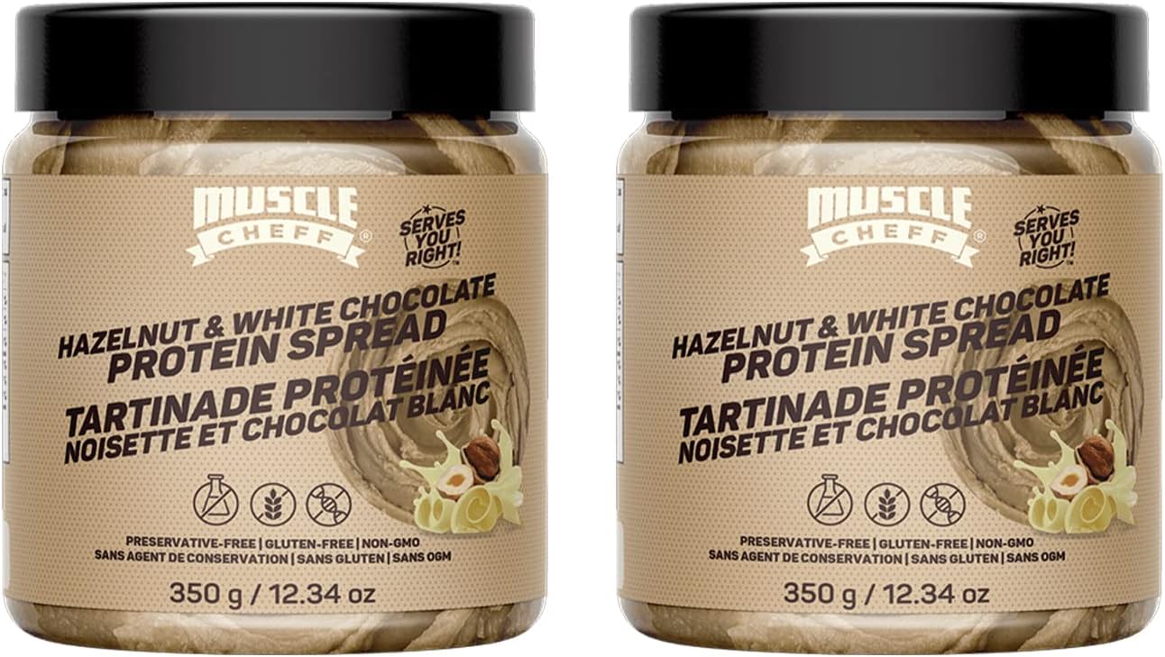 Muscle Cheff Hazelnut White Chocolate Protein Spread, Low Sugar, High Protein, All Natural, 2x12 oz Jar