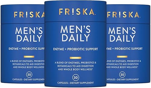 FRISKA - Suplemento diario de enzimas digestivas y probióticos para hombres, apoyo natural para la salud digestiva masculina, hinchazón, gases,