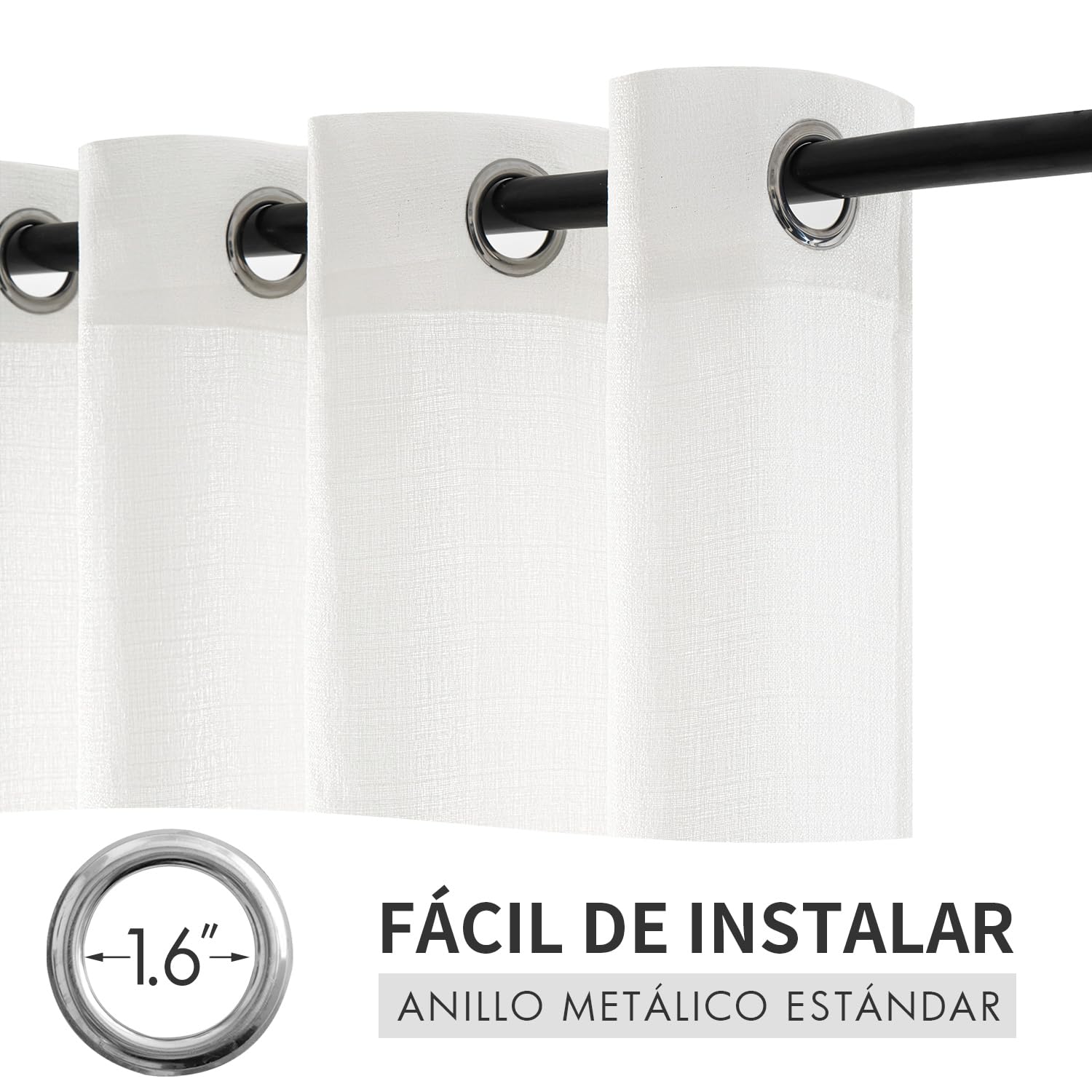 MIULEE Cortinas Translucidas Poliéster Lino con Ojales Visillos de Dormitorio Moderno Ventana Salon Habitacion Cuarto Dormitorio Comedor Cocina 140x245 cm Blanco Puro