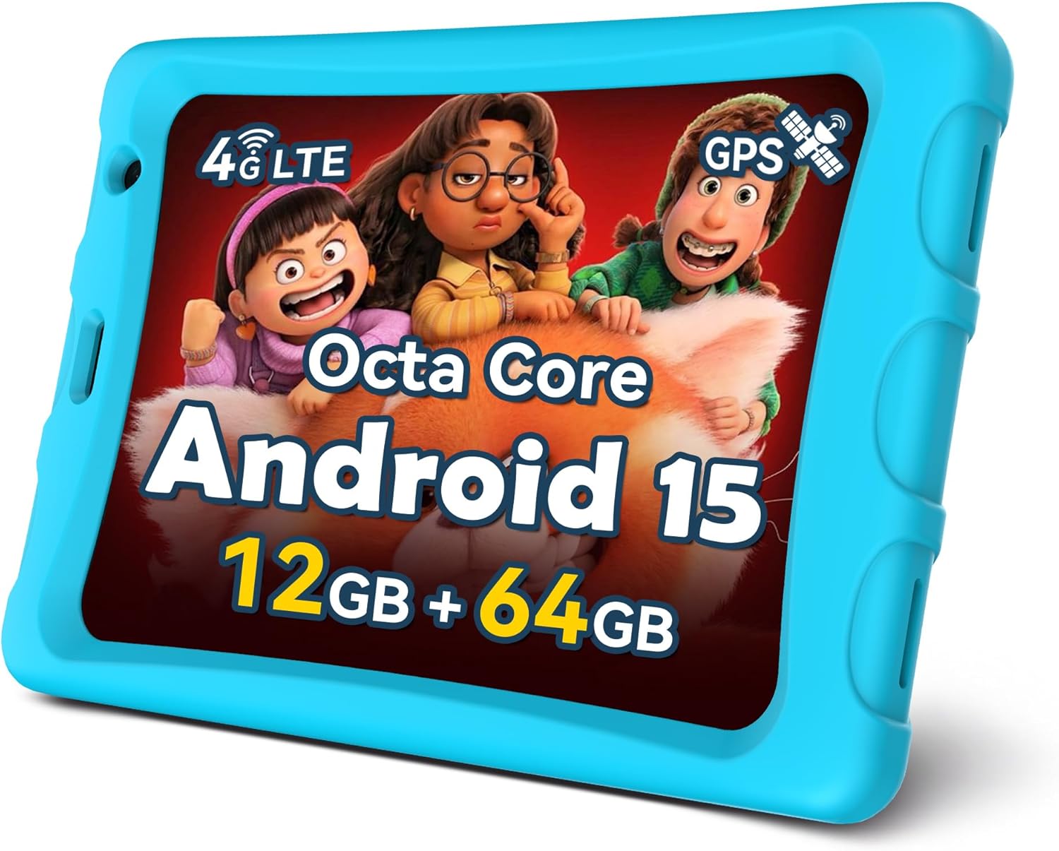 8 tommer Android 15 tablet, ulåst, 4G LTE, octa core, 12GB RAM, 64GB ROM, 2TB udvidelig, 5G Wifi, 8MP kamera, 5100mAh, Blue Case