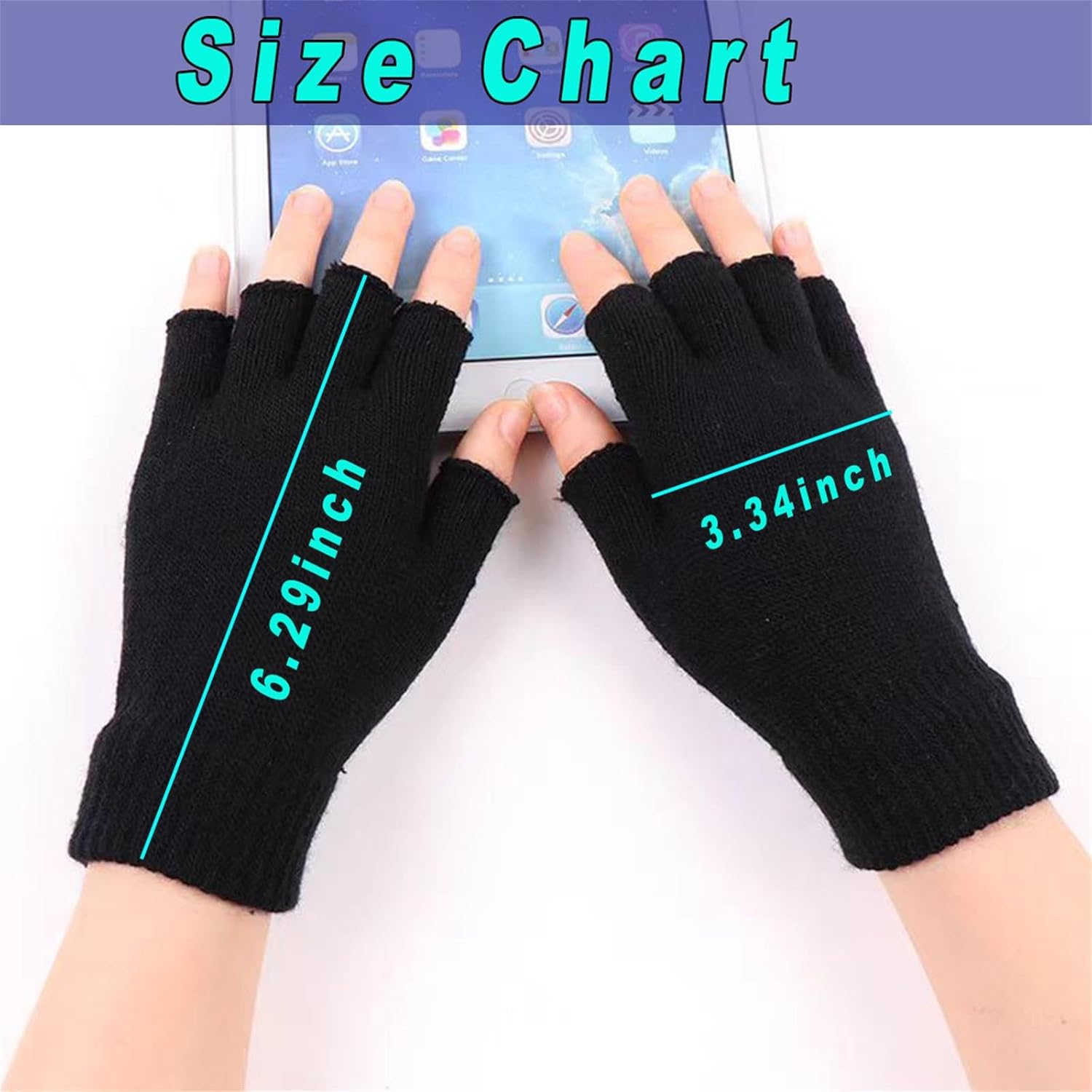 3 Pairs Half Finger Gloves for Men Women Teens Fingerless Winter Magic Black Knit Mittens Touchscreen Warm Stretchy Fingerless Gloves for Writing Working Driving - Image 2