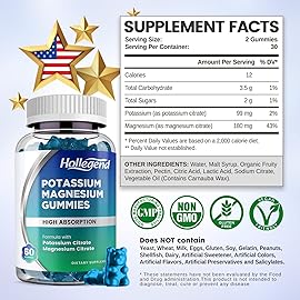 HOLLEGEND Potassium Magnesium Gummies, High Absorption Potassium Citrate 99mg Magnesium Citrate 180mg, Chewable Gummy Supplements for Leg Cramps & Muscle, 120 Count