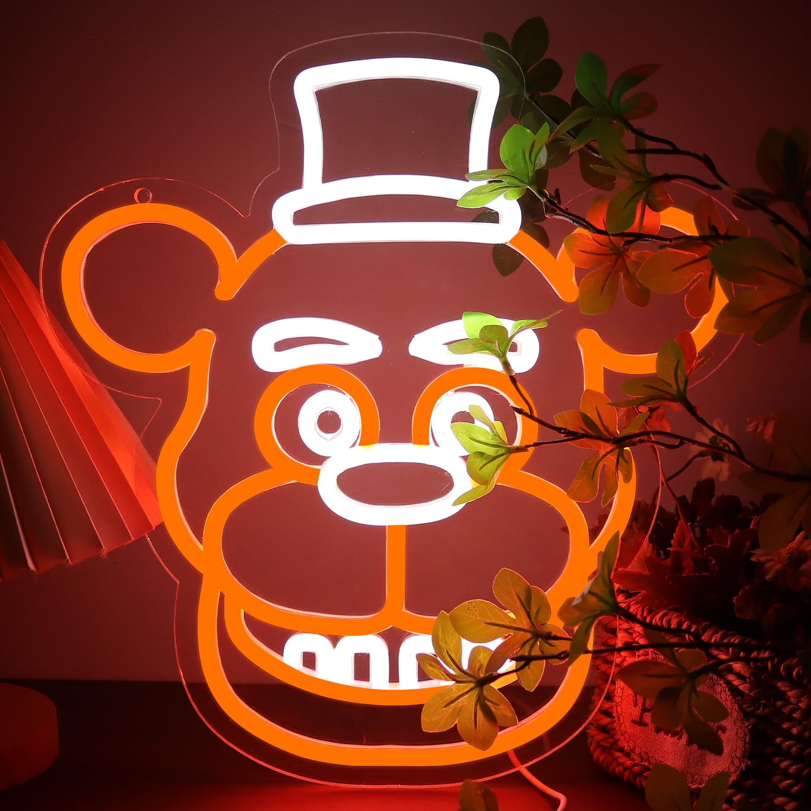 Insegne al neon a forma di orso per decorazione da parete, luci al neon a LED per sala giochi, compleanno, regali di Natale per bambini, adattatore di alimentazione 5 V (wite+arancione)