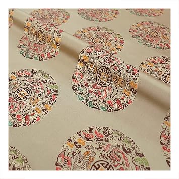 Elegant Brocade Fabric,Chinese Satin Faux Silk Fabric for Cheongsam & Suit - Retro Brocade Dress Material 75cm x 50cmClay Gold
