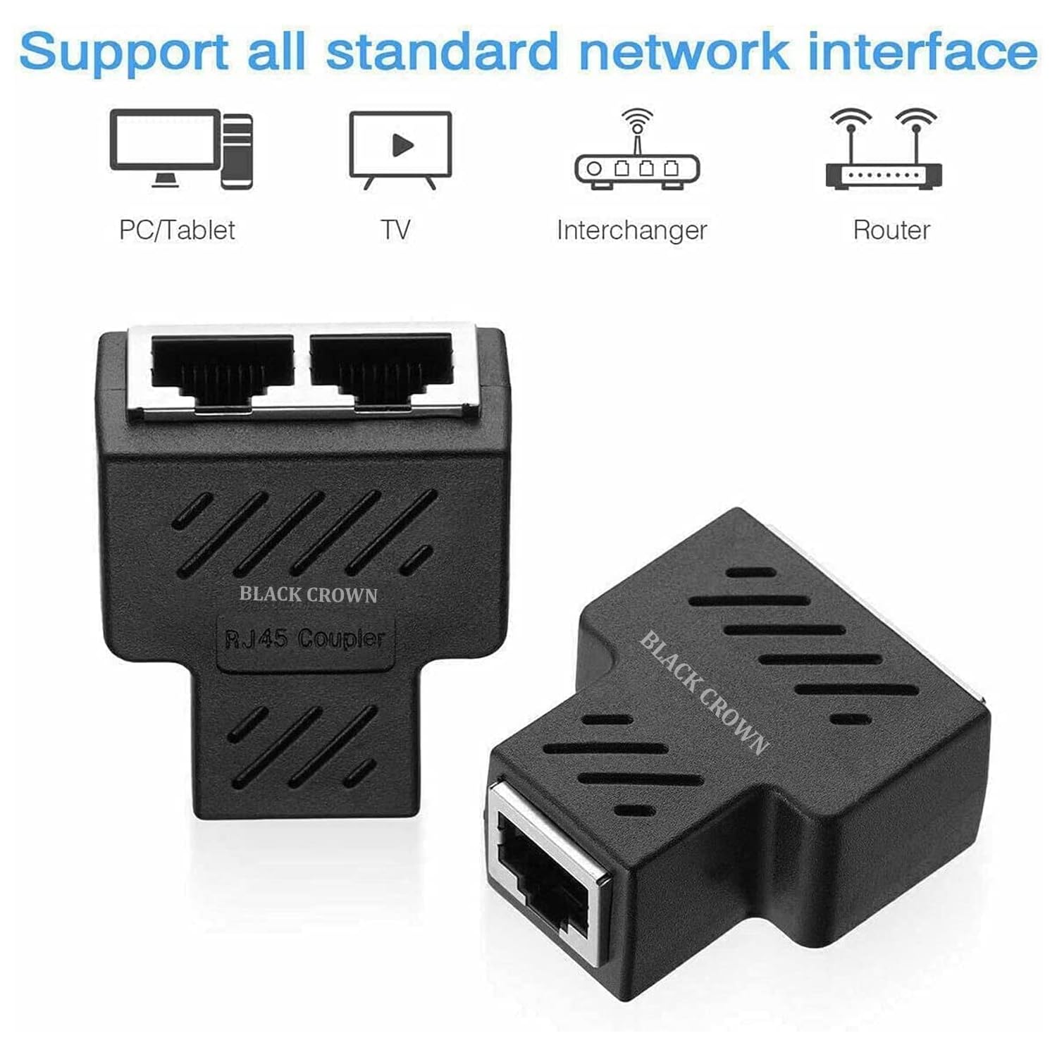 Black Crown RJ45 Ethernet Splitter (Pack of 2) -6 Black Crown RJ45 Ethernet Splitter (Pack of 2) -6