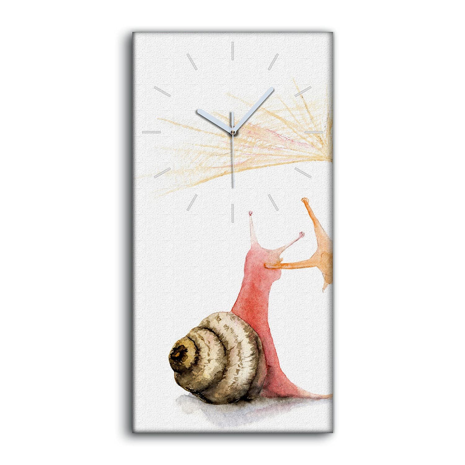 Horloge sur toile mains blanches et mécanisme discret motif escargots