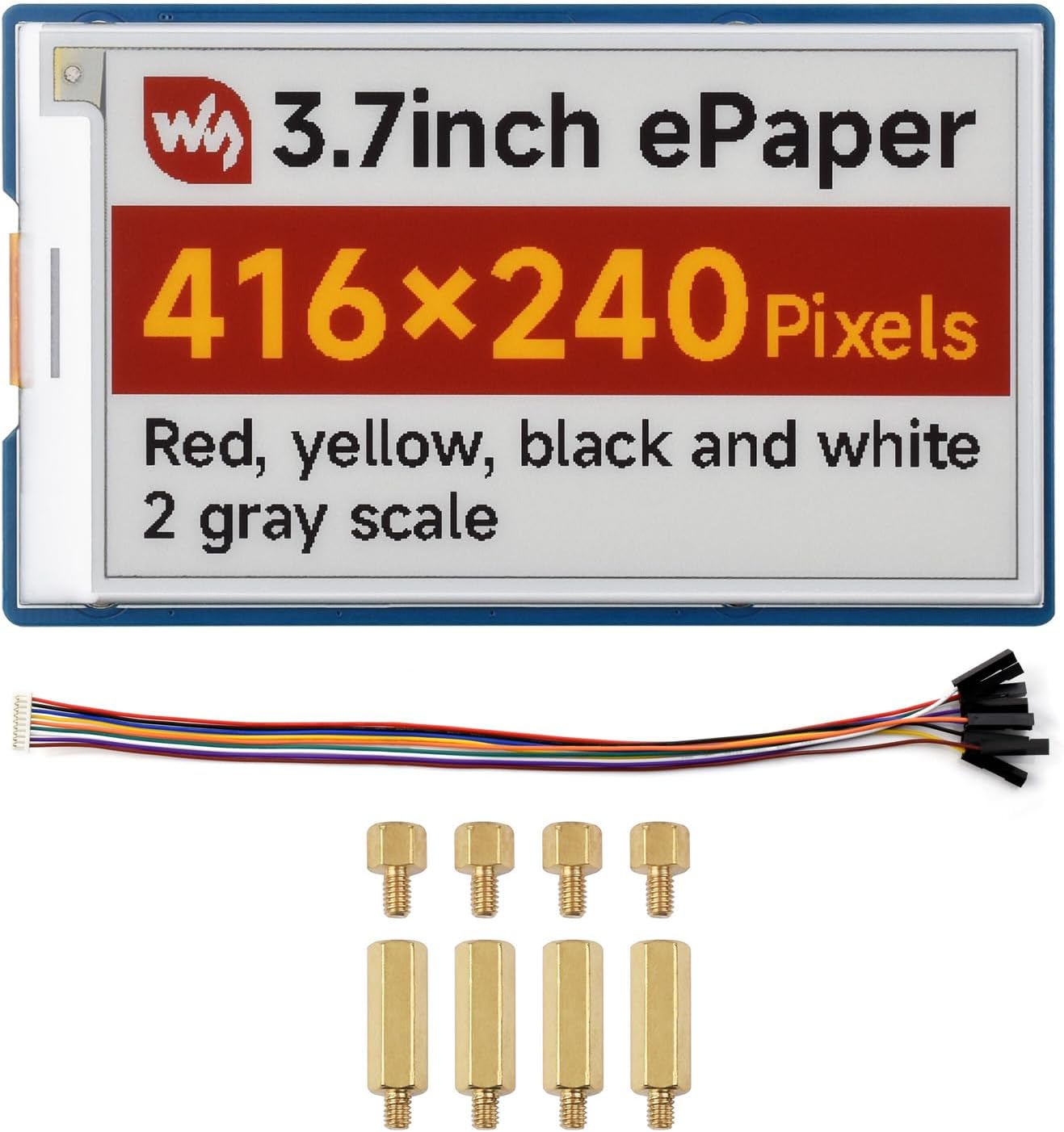 Waveshare 3.7inch E-Paper Display, E-Ink Display, 416 × 240 Pixels, Red/Yellow/Black/White, SPI Interface, Standard Raspberry Pi 40PIN GPIO Header